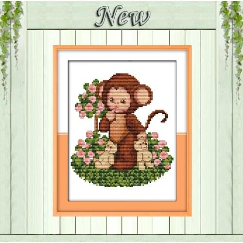 Lovely baby monkey diy decor painting counted print on canvas DMC 14CT 11CT chinese Cross Stitch Needlework Sets Embroidery kits