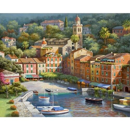 Street View Landscape DIY 11CT Embroidery Cross Stitch Kits Craft Needlework Set Cotton Thread Printed Canvas Home Design