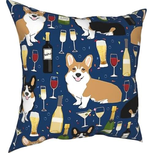 Corgi Dog Wine Pillowcase Home Decorative Vino Cushions Throw Pillow for Car Polyester Double-sided Printing