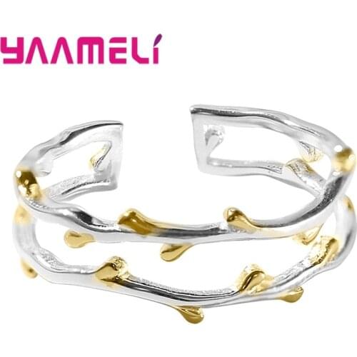 New Arrivals Double Tree Branch Sweet Art 925 Sterling Silver Female Resizable Opening Rings S925 Silver Anillos Mujer Jewelry