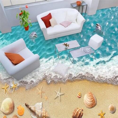Beibehang Beach floor Custom Wallpaper Waterproof Self-adhesive PVC Wall Sticker 3D Floor Painting Wall Mural Wall Paper Floor