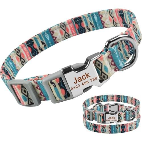 AiruiDog Nylon Dog Collar Personalised Puppy Pet Engraved ID Tag Name Plate Adjustable