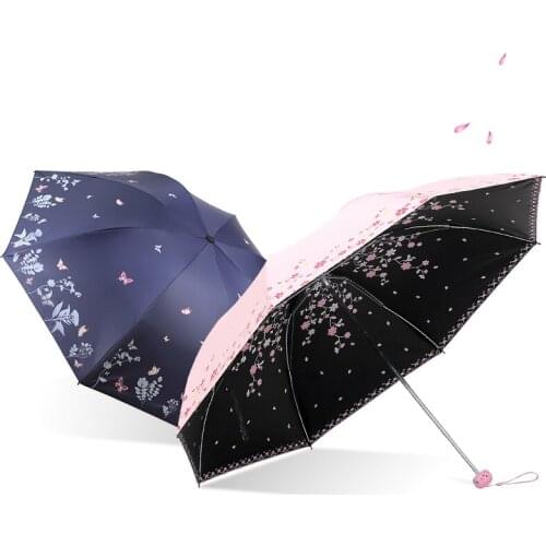 Pink Print Flower Umbrella Sunny and Rainy Portable Sunscreen Folding Wind Resistant Parasol Umbrella Women Novelty Light B65