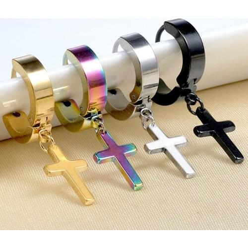 1pc Punk Rock Style Women Mens Stainless Steel Dropping Earrings Cross Gothic Pendientes Mujer Moda