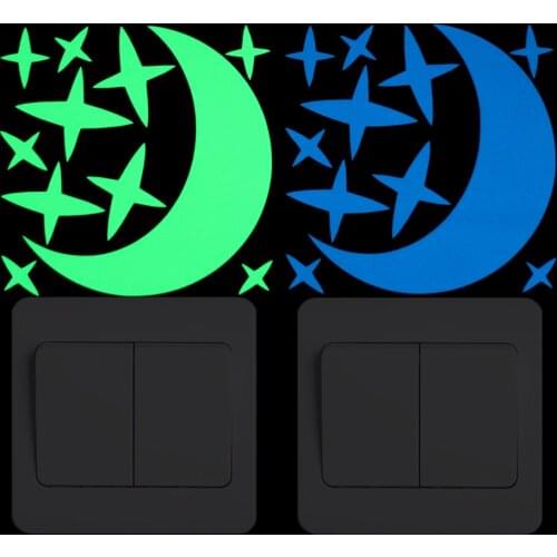 Moon and Four Angle Stars Luminous Switch Sticker Home Decor Glow in the Dark Wall Sticker Kid Room Children Bedroom DIY Sticker
