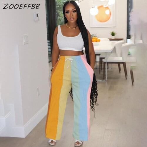 ZOOEFFBB Trendy Y2k Rainbow Print Pants for Women E Girl Streetwear Style Sexy LoungeWear Trousers High Waist Harajuku Bottoms