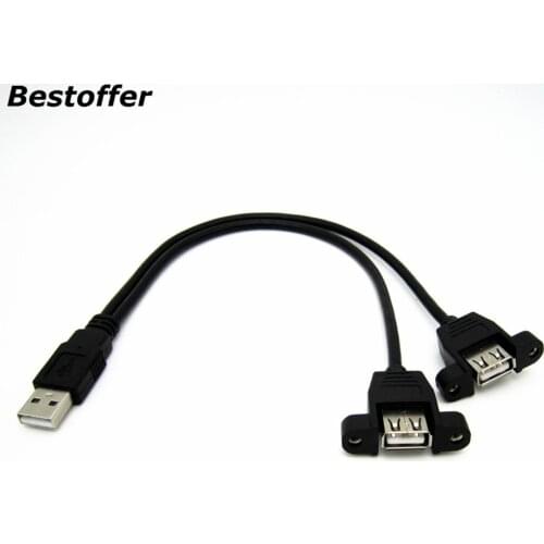 USB 2.0 Extension Cable Male to 2 Female With Screw Panel Mount Foil+Braided Shielded Power Cord for PC Laptop