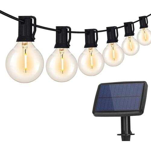 25Ft G40 25 Bulbs Outdoor Solar String Lights E12 Clear Globe Bulbs Garland Light Waterproof Garden Patio Christmas Lights