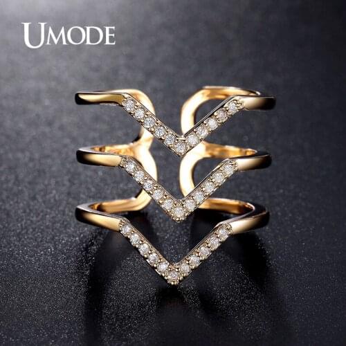 UMODE Latest Chevron Design Resized Ring Micro CZ Pave Rings Gold Color Jewelry for Women Anillos Bague Femme UR0360A