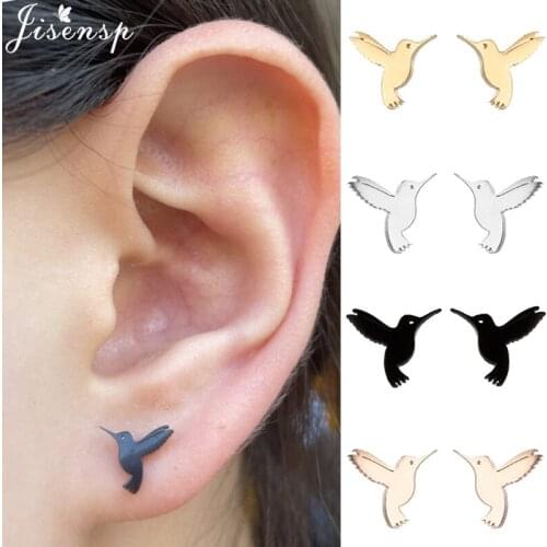Unique Design Animal Stainless Steel Earrings Cartoon Hummingbird Stud Earrings for Women Trendy Piercing Jewelry Pendientes