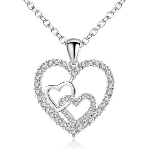 Utimtree Lover Gift Rhinstone Necklace Choker for Wedding Jewelry Hollow Out Design Double Heats Zircon Women Pendants Necklaces