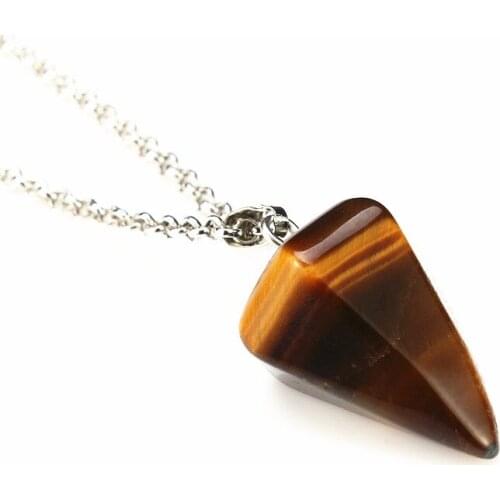 Yingwu Reiki Pendulum Natural Stone Tiger Eye Healing Crystal Pendant Necklace Meditation Hexagonal Pendulum for Jewelry 30pcs