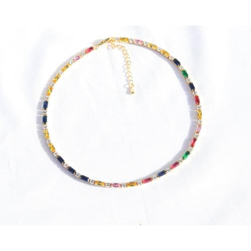 2021 Female CZ Tennis Chain Gold Filled Choker Necklace Women Korean Style Rainbow Crystal Fashion Jewelry Collar