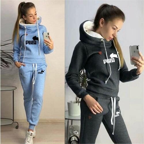 Women Printed Hoodies + Pants Two-piece Sets Casual Hooded Tracksuits Knitted Casual Sports Suit Clothing 2021 Sweatshirts