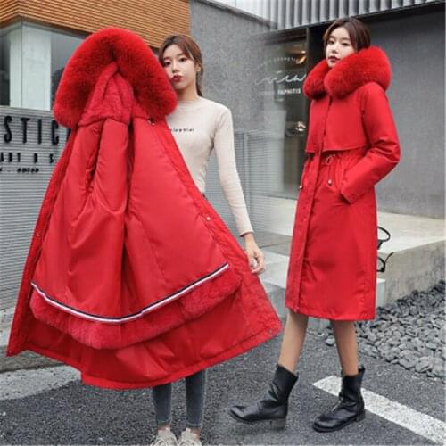 Mid-Length And Large-Size Pai Overcome Womens 2020 Winter Fashion New Fur Collar Hooded Thick Warm Cotton-Padded Jacket 223