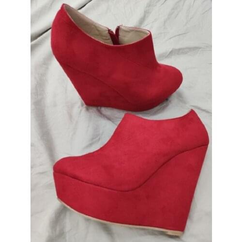 14cm Super high Winter Boots For Women Wedges Platform Flock Womens High Heels Ankle Fashion Short Shoes