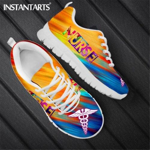INSTANTARTS Woman Nurse Shoes Colorful Nursing Medical Pride Design Female Flat Sneaker Casual Lace Up Footwear Zapatillas Mujer