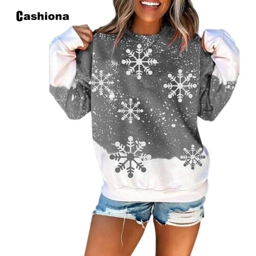 Plus size 5xl Women Elegant Leisure Casual Sweatshirt Long Sleeve Snow Print Womens Top Vintage 2020 Christmas Sweatshirt Femme