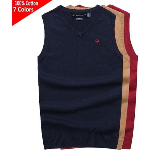100% Cotton High Quality Spring Autumn V-Neck Mens Knitted Vest Casual Pullovers Sleeveless Sweaters Fashion Slim Male Tops