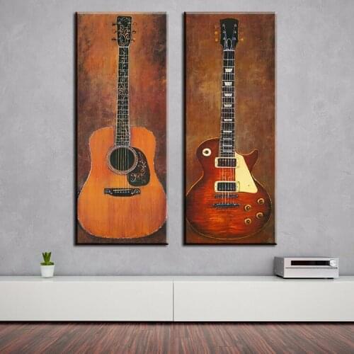 2PCS Spray Painting Oil Painting Wall Painting Duplicate Guitar Modern Home Decorative Painting Music Room Wall Art Print Poster