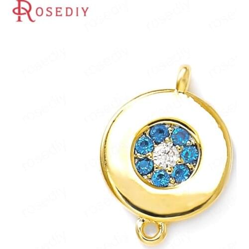39139)2PCS 24K Gold Color Brass and Zircon 2 Holes Round Connect Charms Pendants Jewelry Making Supplies Diy Accessories