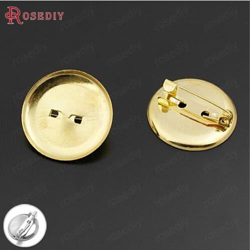 28984)50PCS Paste Size 23MM Gold Color Iron Round Brooch Base Trays Bezels Base Cabochon Beads Settings Brooch Pins Findings