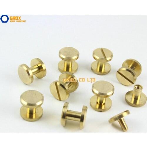 30 Pieces 10*6mm Leather Craft Belt Wallet Solid Brass Nail Rivet Chicago Screw Flat Head
