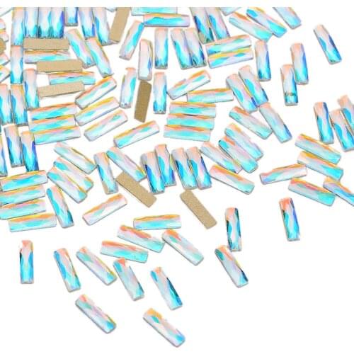 30pcs Rectangle Shape 2*9mm Crystal AB Flat Back Fancy Nail Art Crystal Rhinestones For Wedding Personality Design Beads