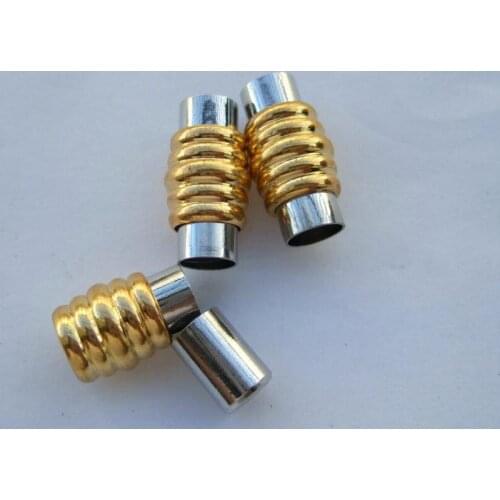 50 sets5 Sets Magnetic Clasp for 6mm Leather Cords , Cylinder Barrell End Caps - Silver Finish - Gold Plated Brass Clasp