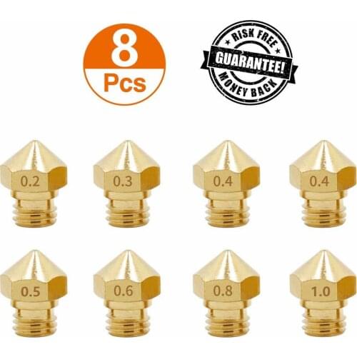 8 Pcs 3D Printer Nozzles MK10 M7 Extruder Nozzle 0.2/0.3/0.4/0.5/0.6/0.8/1.0mm Brass Extruder Print Head For 3D Printer Parts
