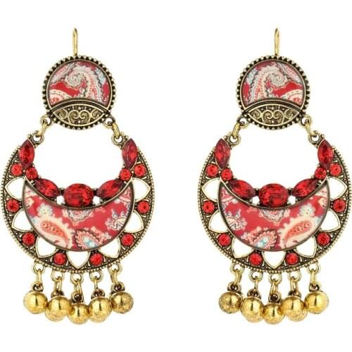 Antique Gold Handmade Beads Enamel Blue Pink Crystal Flower Earring Indian Jhumki Jhumka Nepal Earrings Bohemia Party Jewelry