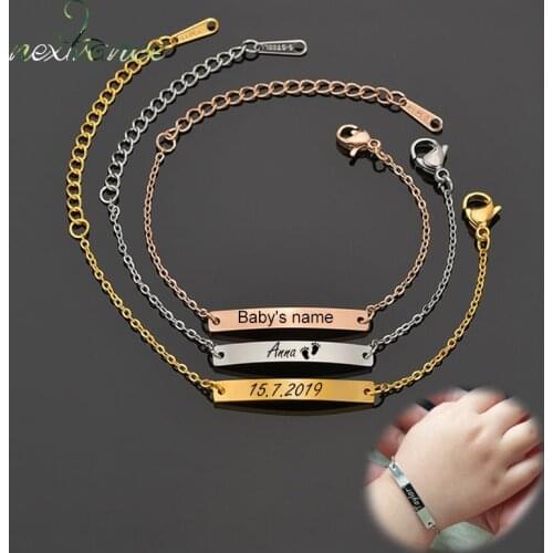 Nextvance Custom Name ID Bar Bracelet Gold Stainless Steel For Boy Girl Children Bracelets Best Birthday Gifts Can With Box