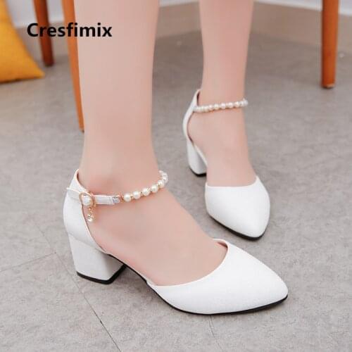 Cresfimix women fashion pu leather 5.5cm high heel pumps lady comfortable pu leather white high heel shoes sexy shoes a2082