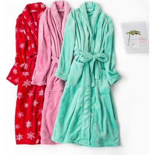 Flannel BathRobes Women Men Winter robe night-gown warm luxury autumn Coral Fleece nightdress