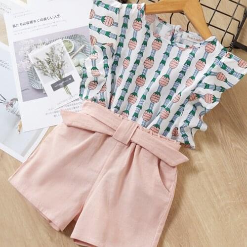 Girls Clothes Set 2021 Summer Children Clothing Sleeveless Bow T-shirt+Shorts 2Pcs for Kids Clothes Set Baby Girl Suit
