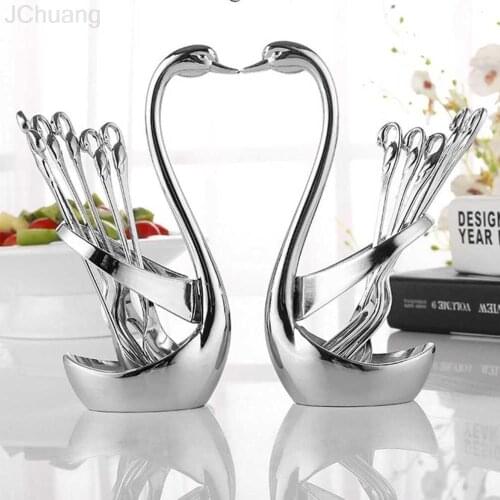 PREUP 1PC Swan Dinnerware Sets Fork Holder Wedding Party Fruit Tableware Set Dinnerware Sets Wedding Decorate