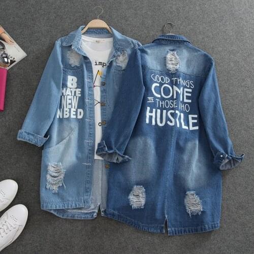 Denim Jackets Women Spring Hole Long Sleeve Casual Denim Jacket Femme Elegant Jeans Coat Outerwear Plus Size 7XL 8XL 9XL R620