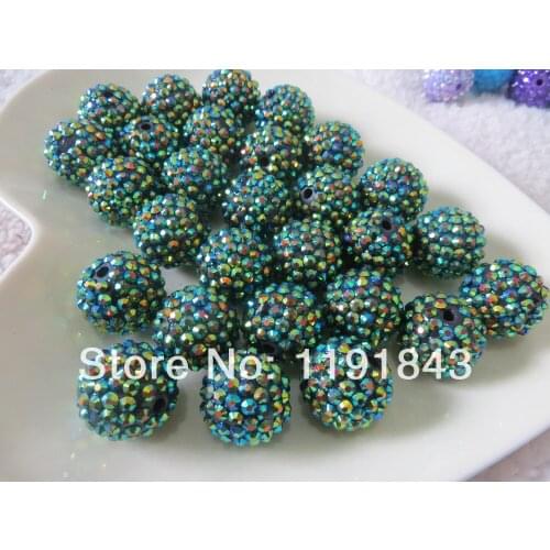 Kwoi vita 100pcs A lot Peacock Green Ab 20MM Jelly Resin Rhinstone Ball Beads for Chunky Jewelry Making