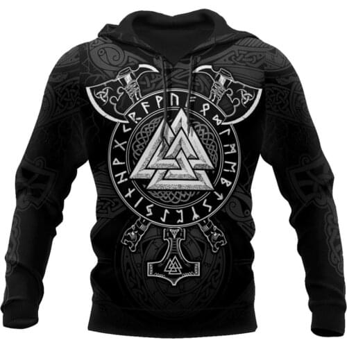 Fashion Viking tattoo 3D fishing print casual shirt autumn mens Unisex casual zipper Hoodie