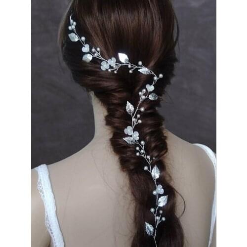 Fashion Silver Flower Hair Vine Prom Wedding Hair Accessories Leaves Pearls Bride Headdresses for Girls Headbands Headpieces