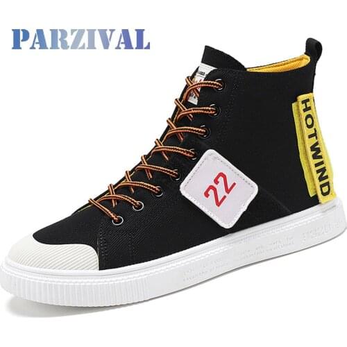 PARZIVAL Men Canvas Shoes 2020 New Spring Autumn Fashion High top Men Vulcanized Shoes Lace-up Student Casual Shoes Men Sneakers
