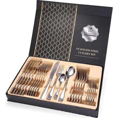 24 Piece Set of Stainless Steel Tableware Gift Box Packaging Creative Modern Design Cutlery Set Kitchenware Decor