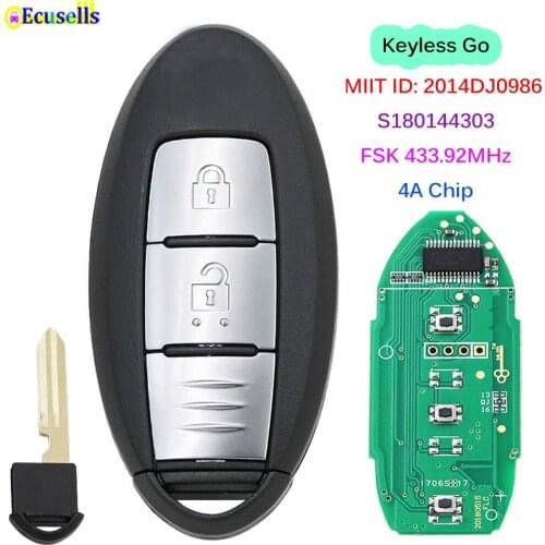 Keyless-Go 2 Buttons Smart Remote Key FSK 433.92MHz 4A Chip for Nissan Murano CMIIT ID: 2014DJ0986 / S180144303