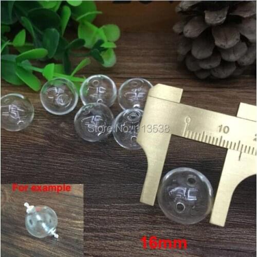 10pcs/lot 16 mm empty clear round ball glass globes bubble with 2mm double hole glass vial pandent jewelry findings accessory