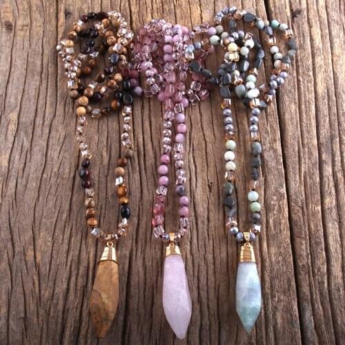 RH Fashion Boho Jewelry Random Shape Natural Stones /Glass Crystal Semi Precious Drop Necklaces Women Bohemia Necklace Dropship