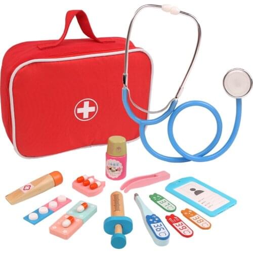 Pretend Play Toy Wooden Doctor Educational Toys for Children Medical Simulation Medicine Chest Set for Kids Interest Development
