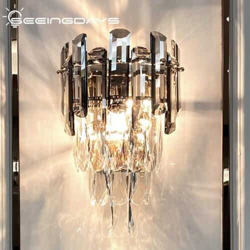 Luxury K9 Crystal Wall Lamp For Living Room Interior TV Wall Light Bulb Modern Minimalist Study and Bedroom Room Bedside Lamps