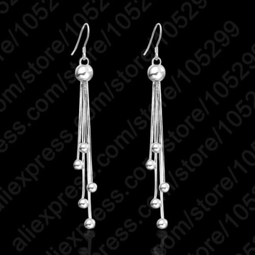 New Fashion 925 Sterling Silver Tassel Woman French Earwire Hook Earrings Ball Jewelry 1 Pair Free Shipping