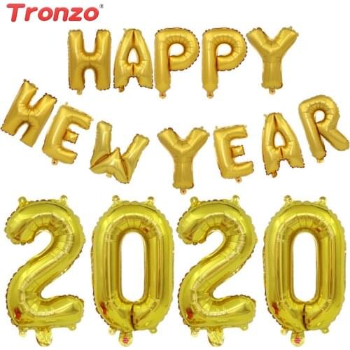 Tronzo Happy New Year 2020 Number Foil Balloons 4 pcs 16 Inch Gold Silver Letter Balloons Navidad 2019 Party Decoration For Home