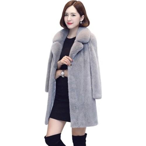 2019 new mink Coat Women long section winter High quality fashion casual lapel Faux Fur Coat black Teddy Bear Jacket Female